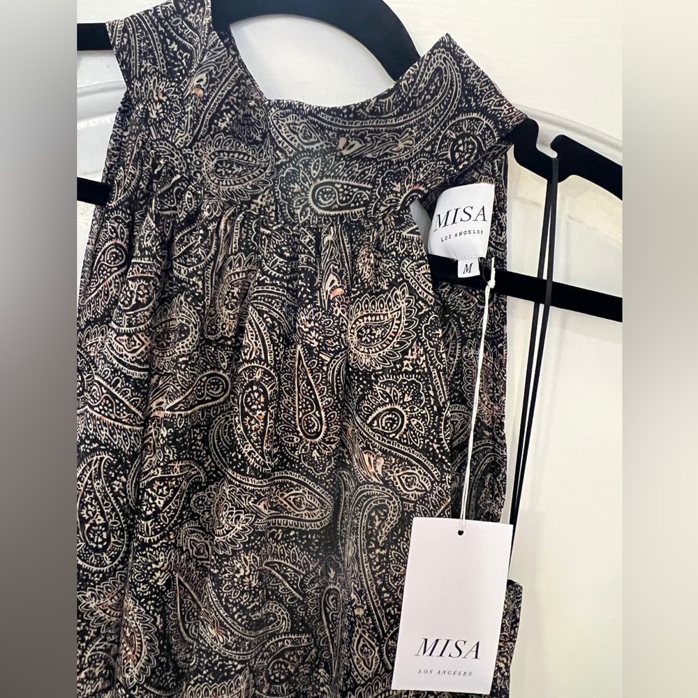MISA Los Angeles Aneva Midi Halter Dress Paisley Shimmer White WMN SZ MEDIUM NWT - Picture 9 of 13